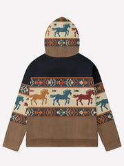 Fydude Men'S West Aztec Horse Print Full Zip Jacket