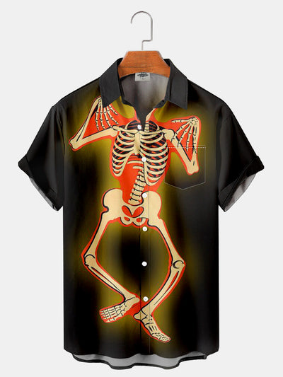 Fydude Men'S Halloween Glowing Skull Printed Shirt