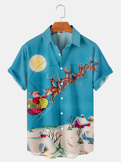 Fydude Men'S Christmas Santa Vintage Poster Printed Shirt