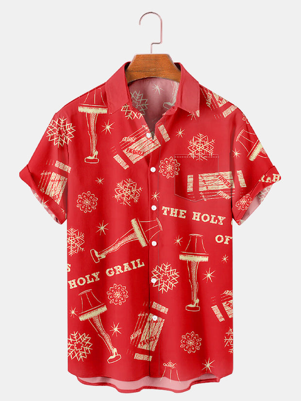 Fydude Men's Christmas A Christmas Leg Lamp Printed Short Sleeve Shirt