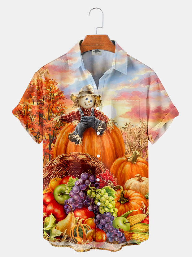 Fydude Men'S Thanksgiving Scarecrow Printed Shirt