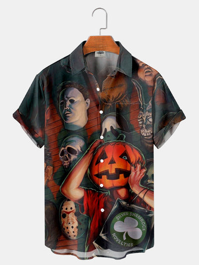 Fydude Men'S Pumpkin And Halloween Classic Character Masks Printed Shirt