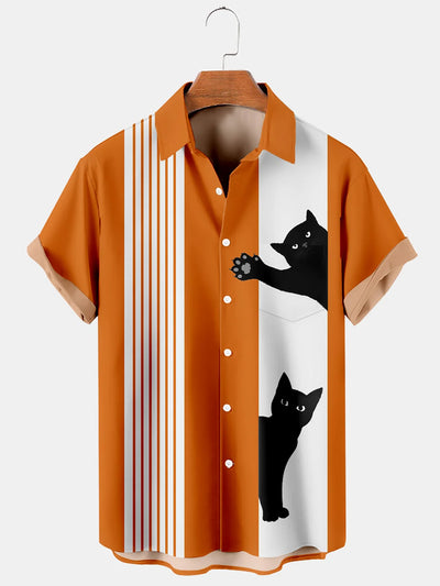 Fydude Men'S Halloween Cat Printed Shirt