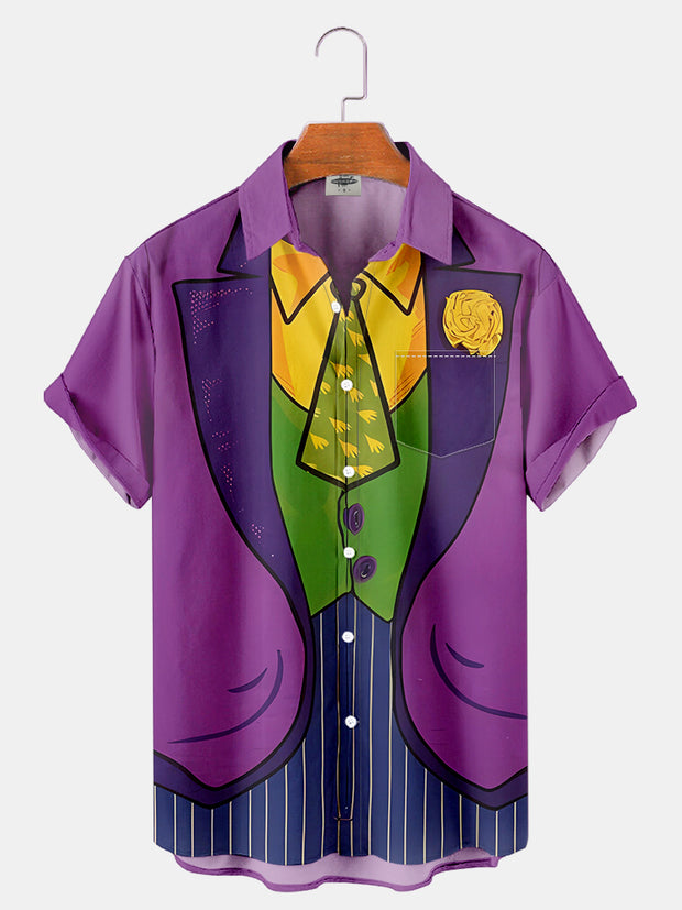 Fydude Men'S Mardi Gras Funny Print Short Sleeve Shirt