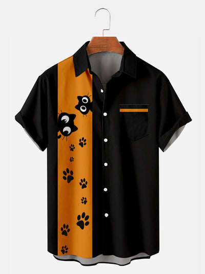 Fydude Men'S Halloween Black Cat Printed Shirt