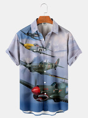 Fydude Men'S Retro Combat Aircraft Printed Shirt