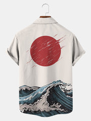 Fydude Men'S Retro Ukiyoe Waves Printed Shirt