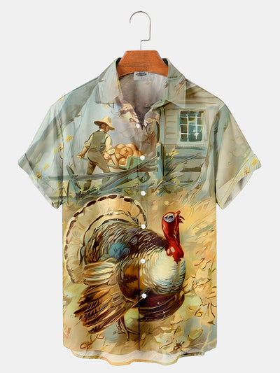 Fydude Men'S Thanksgiving Turkey Printed Shirt