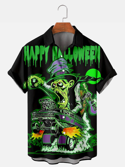 Fydude Men'S Happy Halloween Monster Car Printed Shirt