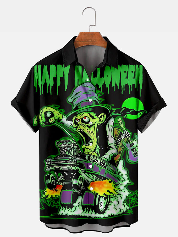 Fydude Men'S Happy Halloween Monster Car Printed Shirt