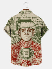 Fydude Men'S Christmas Vintage Poster Printed Shirt