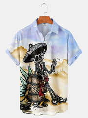 Fydude Men'S Halloween West Skull Cowboy Printed Shirt