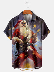 Men'S Santa Plays Rock Printed Shirt