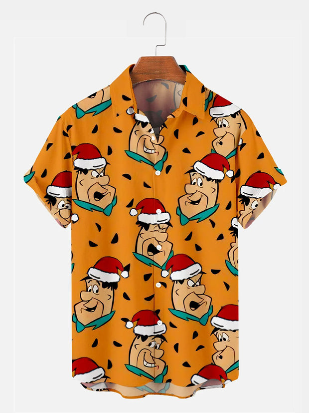 Men's Nostalgic Movie Flintstone Christmas Printed Shirt