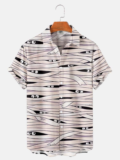 Fydude Men'S Halloween Bandage and eyes Printed Shirt