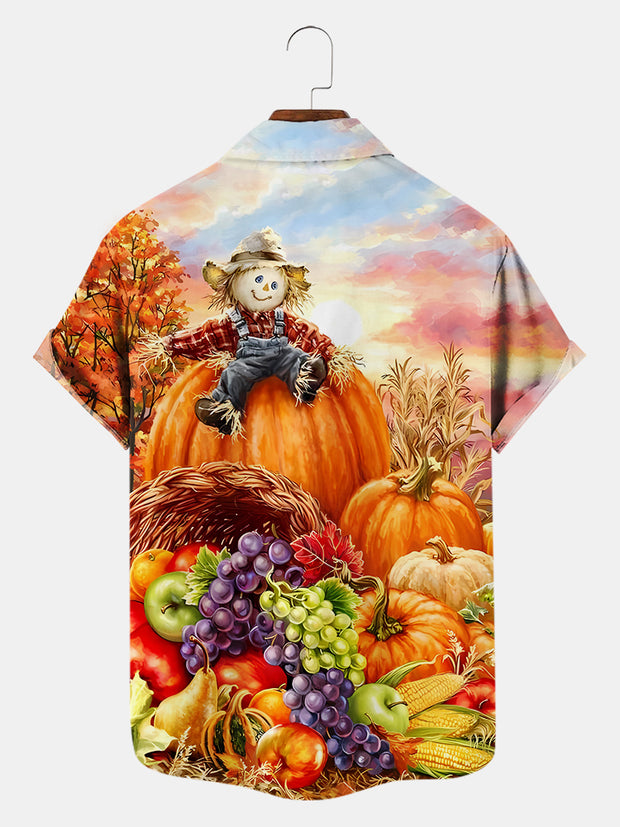 Fydude Men'S Thanksgiving Scarecrow Printed Shirt