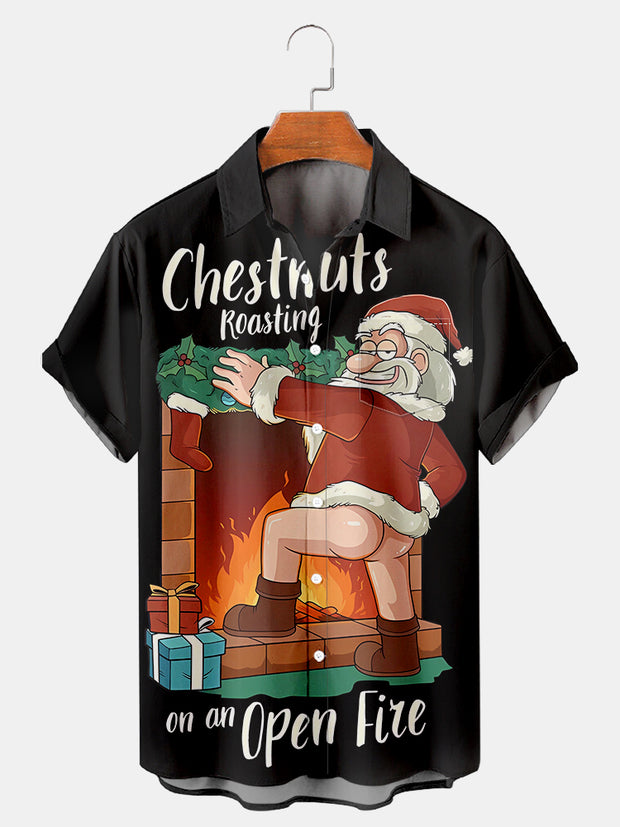 Fydude Men'S Merry Christmas Santa Printed Shirt