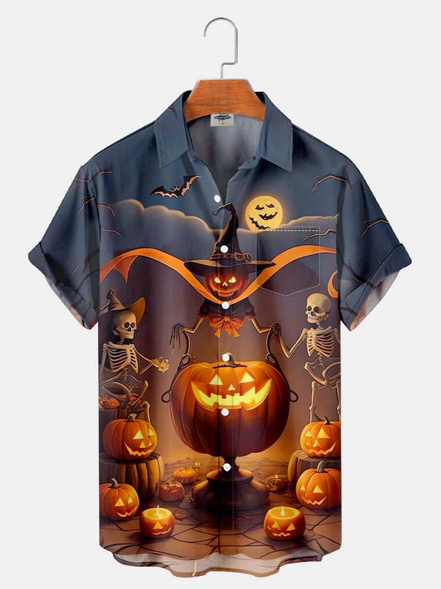 Fydude Men'S Halloween Pumpkin Witch Printed Shirt