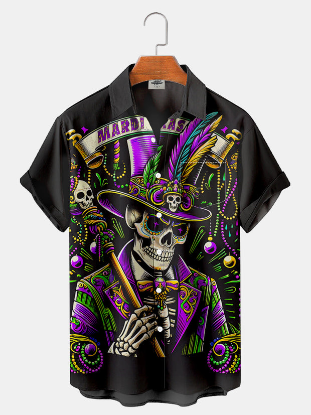 Mardi Gras Mask Skeleton Printed Shirt