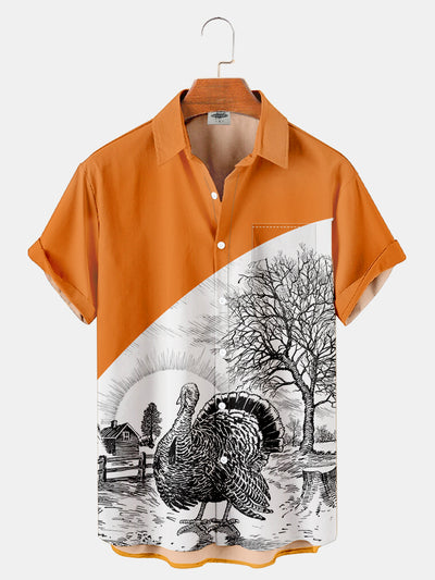 Fydude Men'S Thanksgiving Turkey Printed Shirt