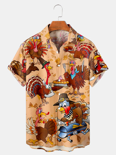 Fydude Men'S Thanksgiving Turkey Printed Shirt