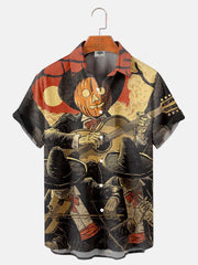 Fydude Men'S Halloween Pumpkin Music And Skeleton Printed Shirt