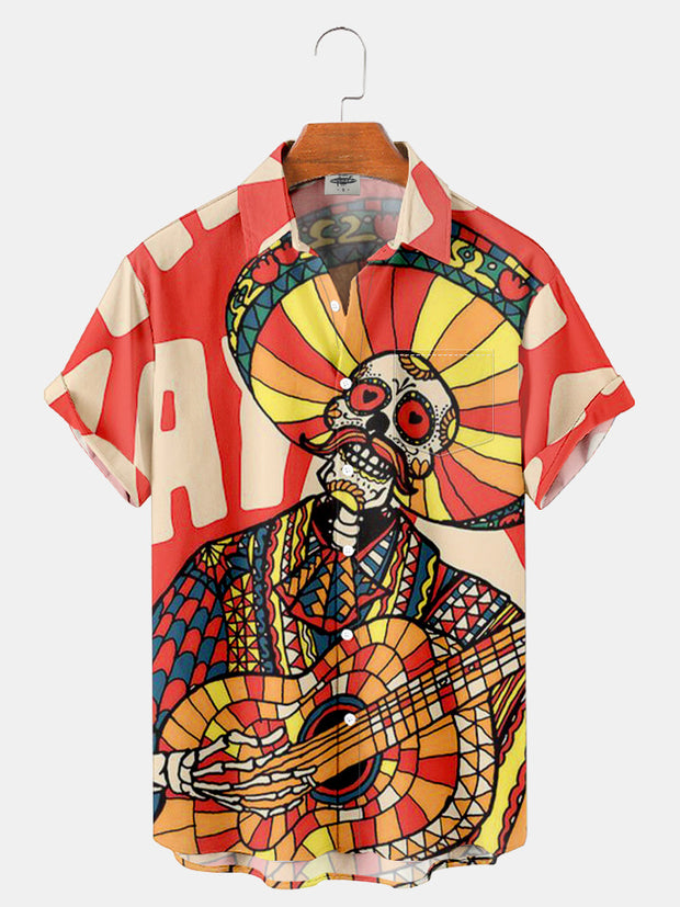 Fydude Men'S Day Of The Dead Halloween Music Printed Shirt