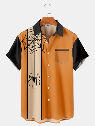 Fydude Men'S Halloween Spider Web Printed Shirt