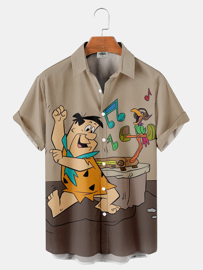 Fydude Men'S Flintstones Music Fred With Parrot Printed Shirt