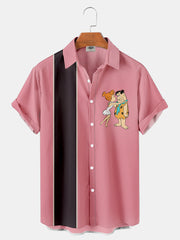 Fydude Men'S Flintstones Fred And Wilma Printed Shirt