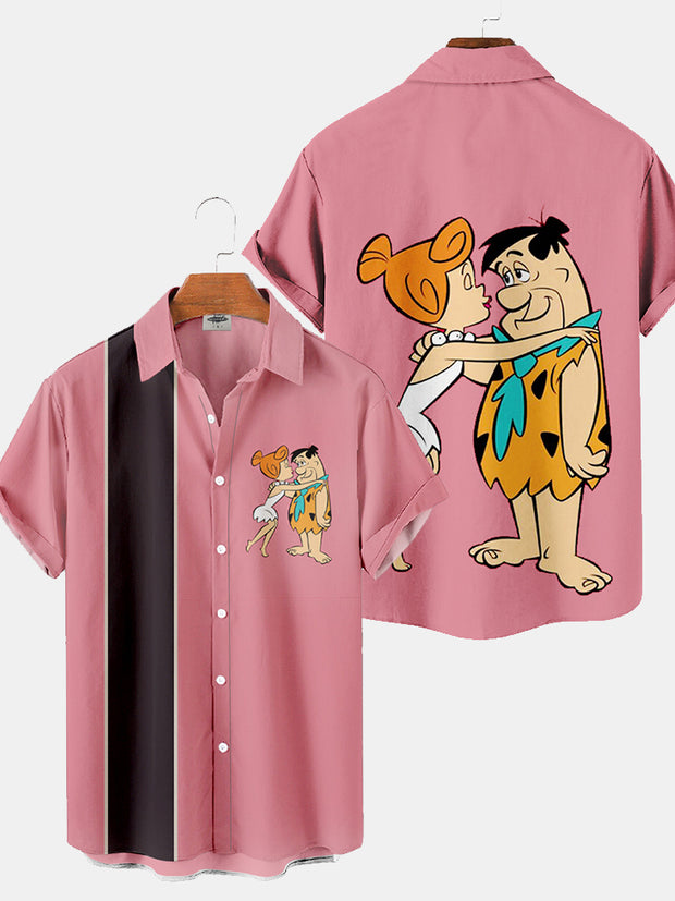 Fydude Men'S Flintstones Fred And Wilma Printed Shirt