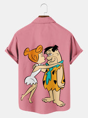 Fydude Men'S Flintstones Fred And Wilma Printed Shirt