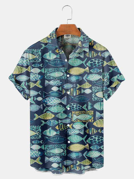 Men'S Vintage Fish Print Shirt – Fydude