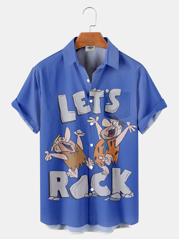 Fydude Men'S Flintstones Barney And Fred LET'S ROCK Printed Shirt