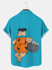 Fydude Men's Flintstones barney and fred bowling Printed Shirt