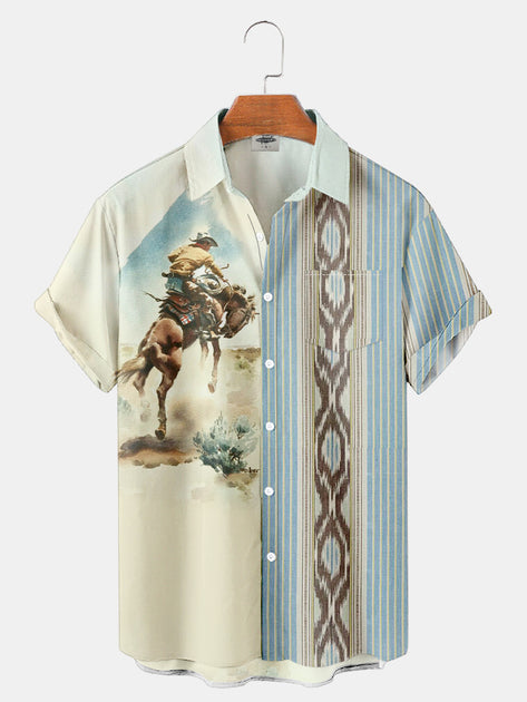 Fydude Men'S West Cowboy Print Shirt